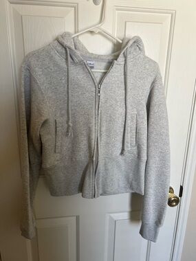 Light Gray Zip-Up Hooded Women's Sweater